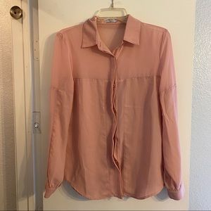 Tobi Dark Blush Sheer Button-Down Shirt